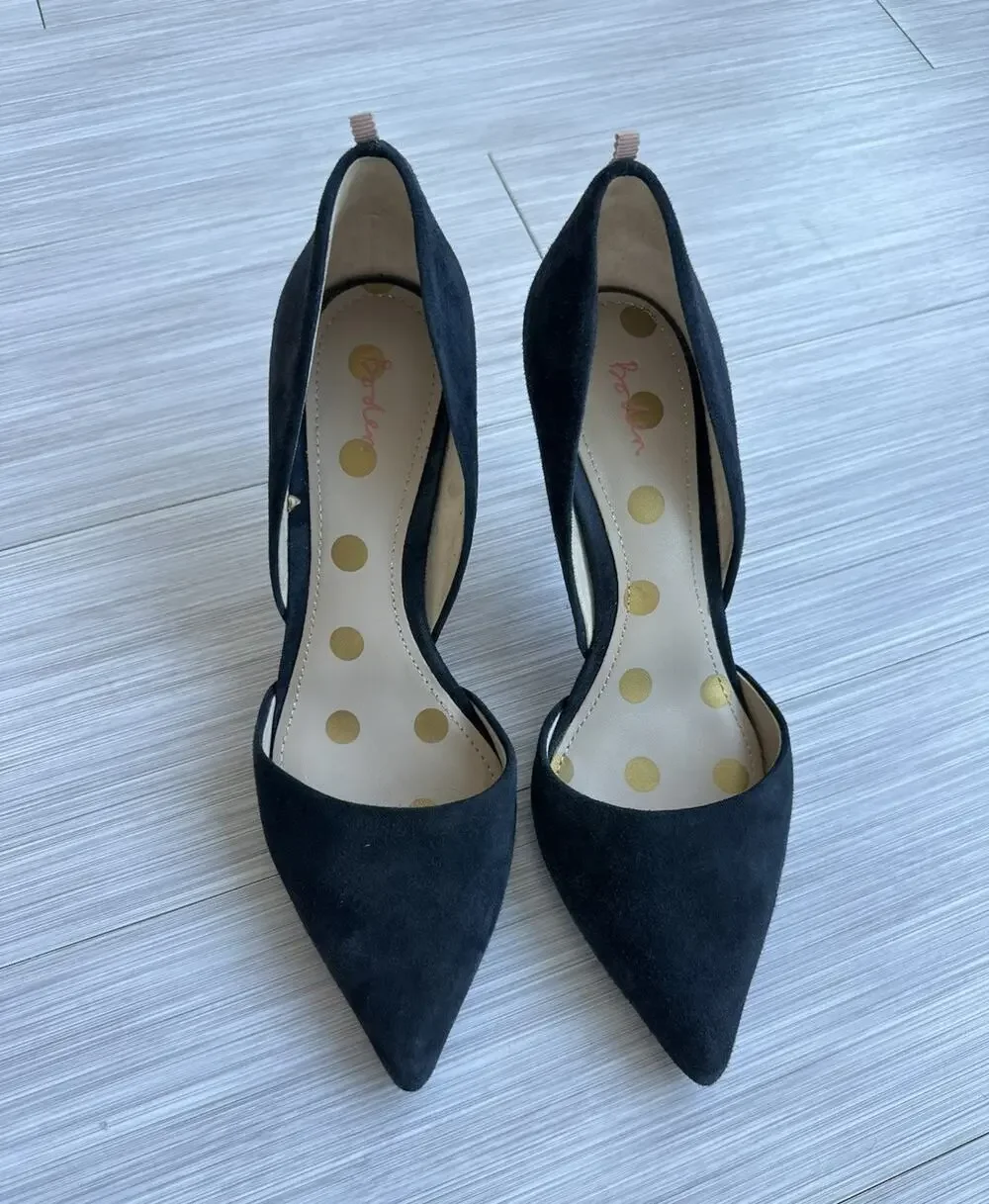 Boden Womens Blue Suede D'Orsay Pointed Toe Stiletto Slip On Heels US 7.5